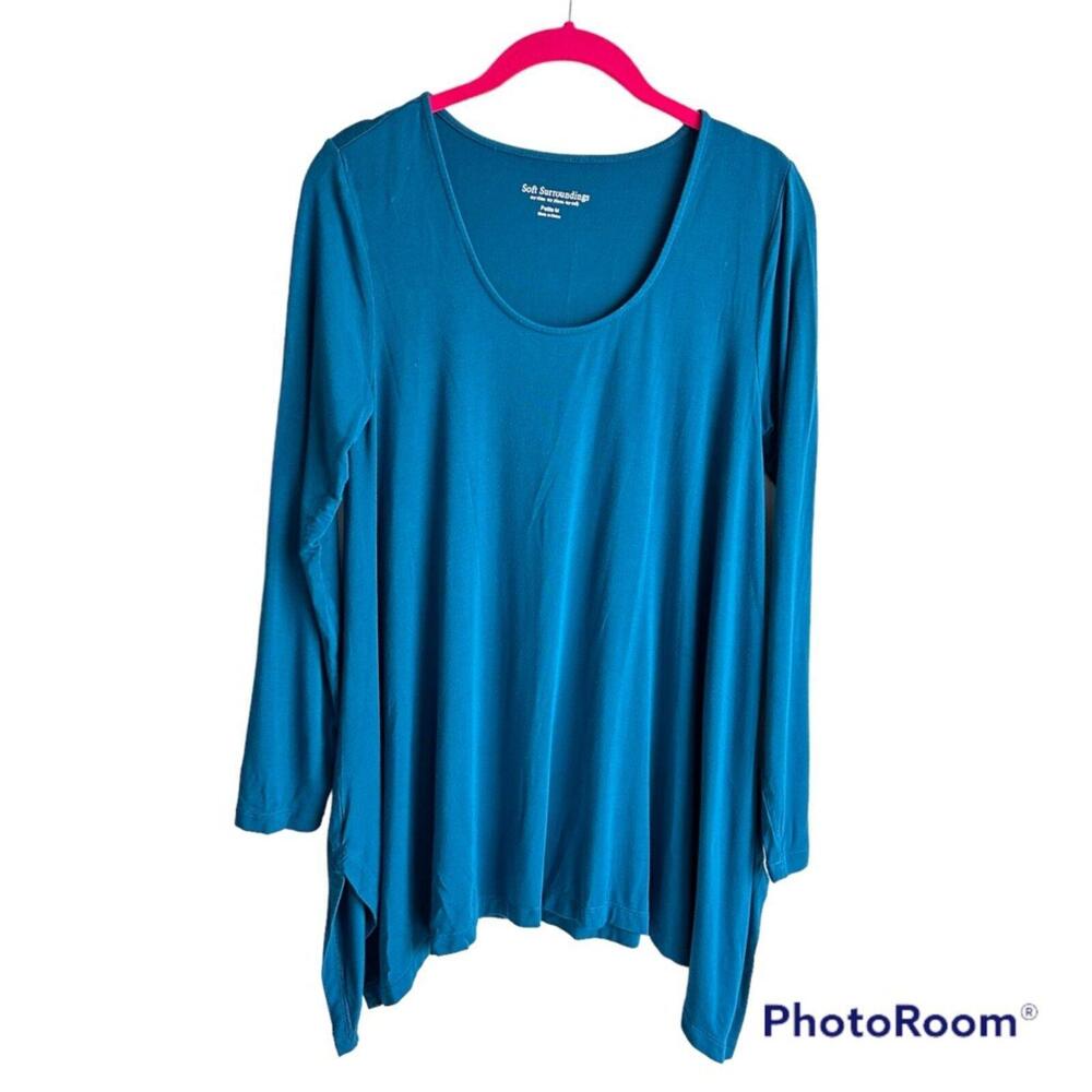 Soft Surroundings Teal Timely Scoop Ladies Casual‎ Comfy Tunic Top, PM